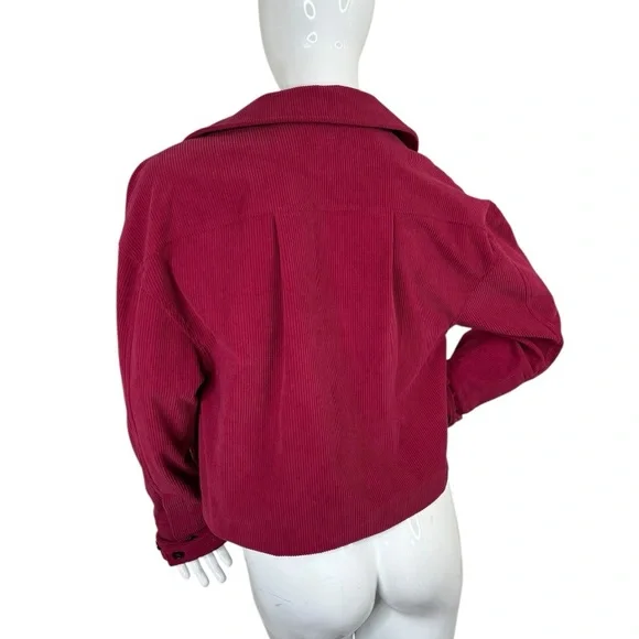 Avec Les Filles Anthro Cropped Corduroy Jacket S Shacket coat Raspberry pink Red - Picture 10 of 14